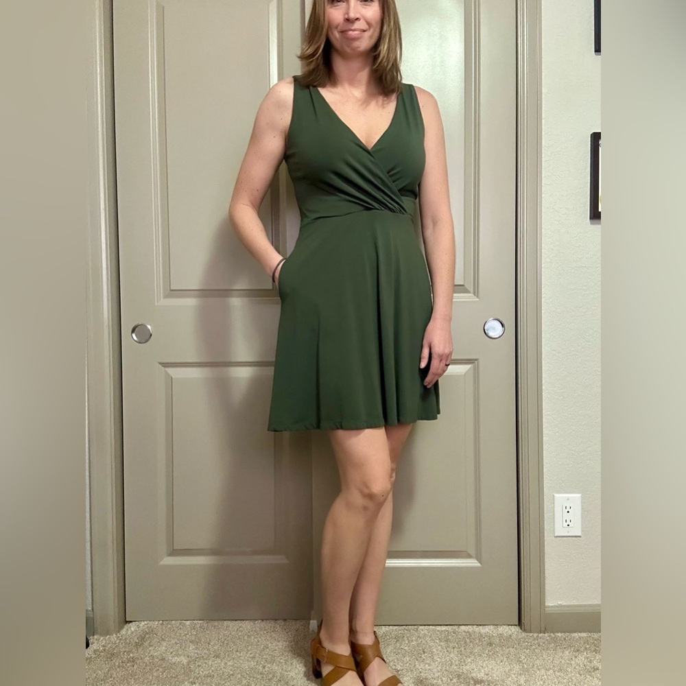 LOFT olive green, faux wrap dress
